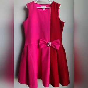 Children's Place - Girl's Red/Pink Dress W/ A Jewel Adorned Bow At Waist, Sz 10